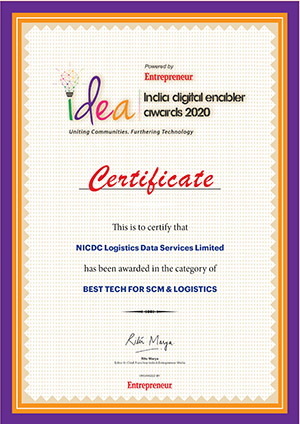 NLDS Received Best Technology for SCM and Logistics Award at India Digital Enabler Awards 